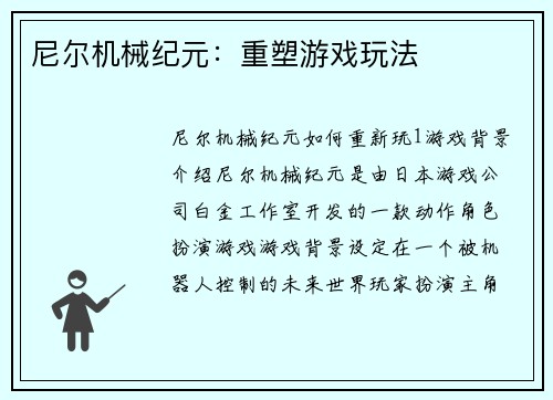 尼尔机械纪元：重塑游戏玩法